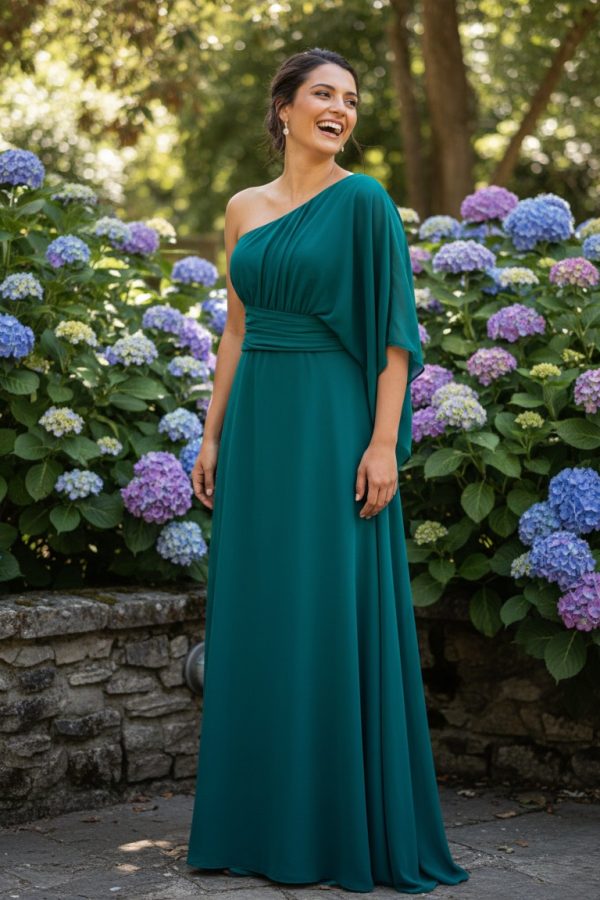 vestido largo invitada azul petróleo