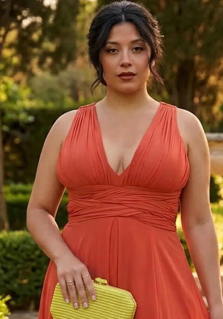 vestido largo midsize para bodas en teja