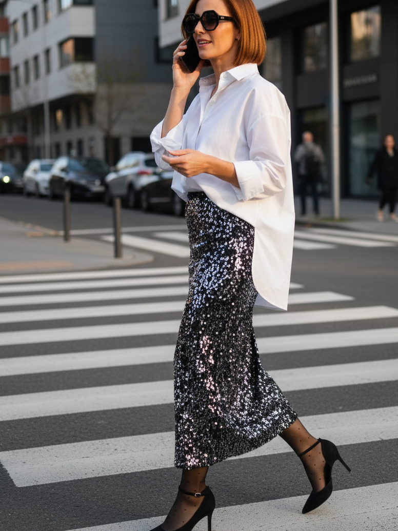 FALDA MIDI LENTEJUELAS