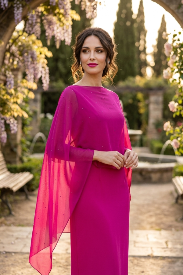 capa de gasa con pedrería para invitada