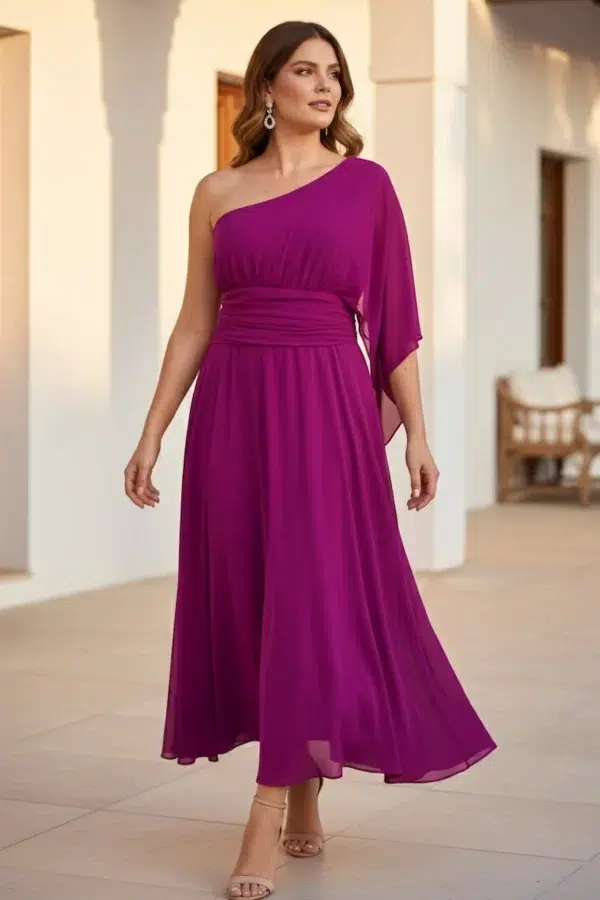 vestido midi invitada curvy color buganvilla