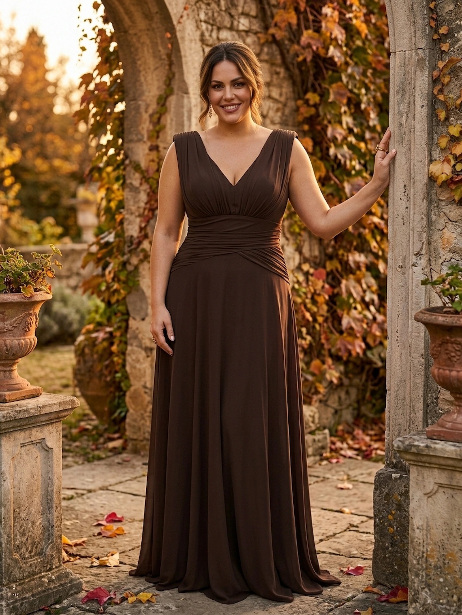 vestido serea de invitada midsize otoño color marrón